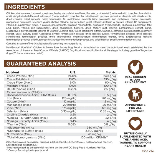 NutriSource Pure Vita Dog Food, Chicken & Brown Rice, Wholesome Grains