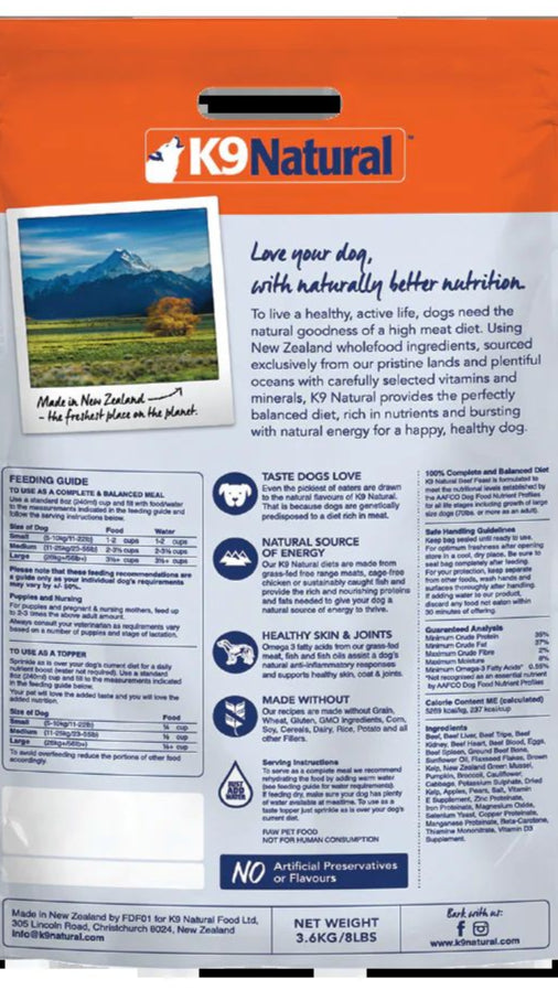 K9 Natural Freeze Dried Beef (8#)