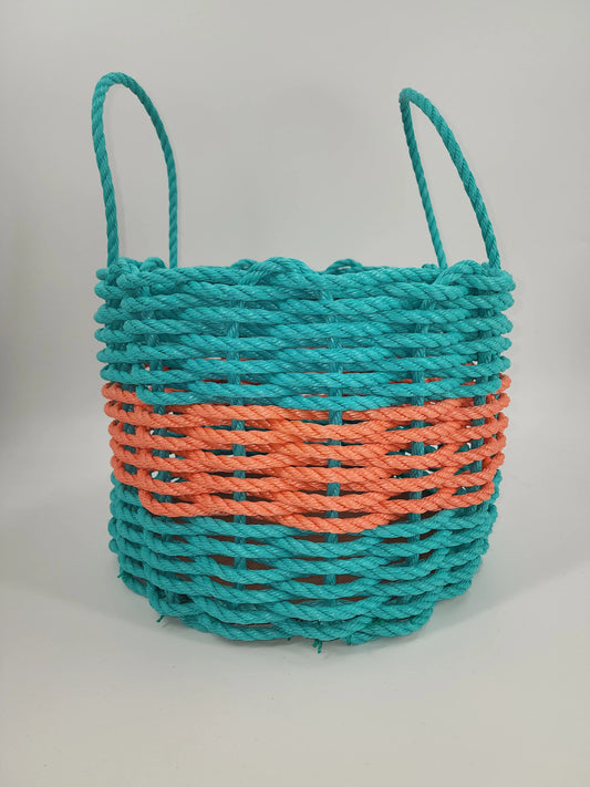 Teal & Coral Orange Rope Basket