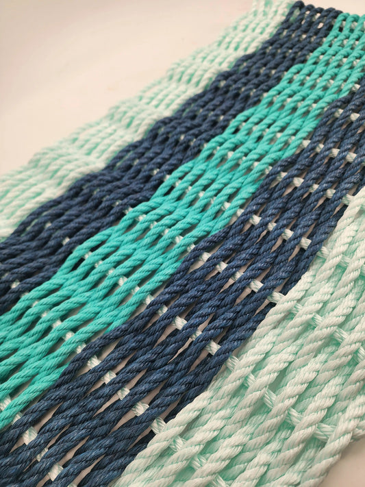 Seafoam, Navy Blue & Teal 5-Stripe Lobster Rope Doormat
