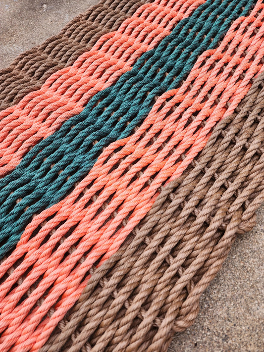Brown, Orange & Hunter Green 5 Stripe Lobster Rope Doormat