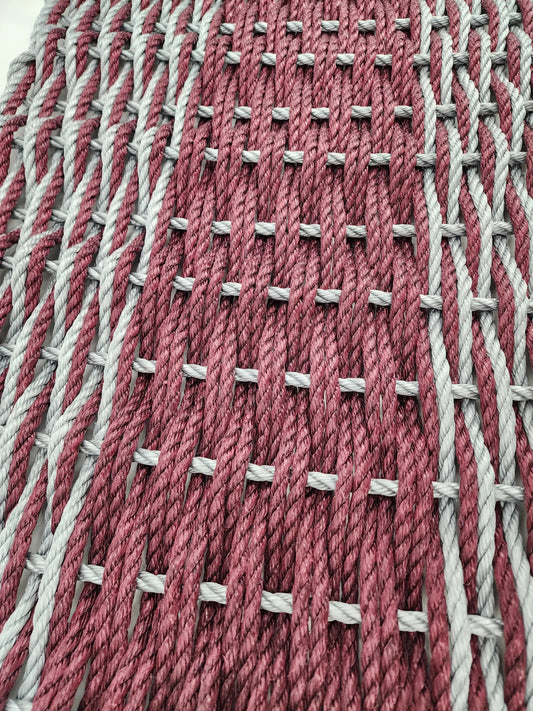 Large Burgundy Red and Light Gray Lobster Rope Mat made with Lobster Rope, Double Weave, Vibrant, Long Lasting Durable