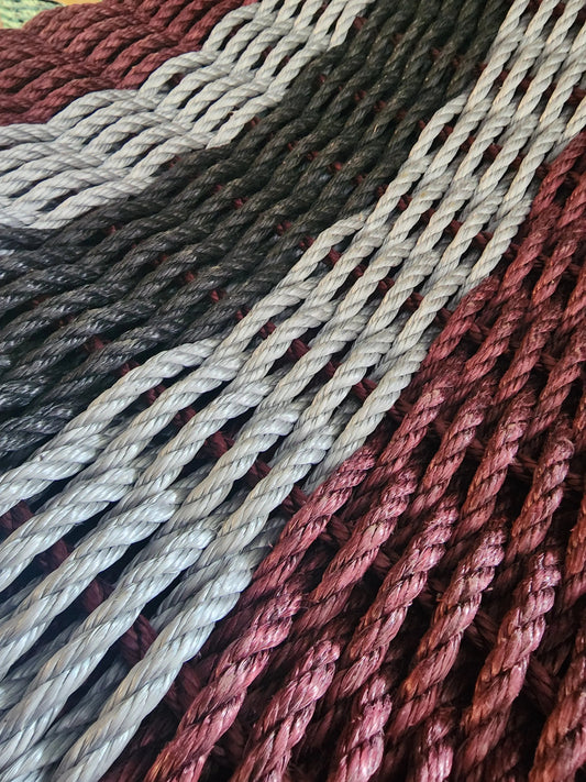 Burgundy, Light Gray & Black 5-Stripe Lobster Rope Doormat