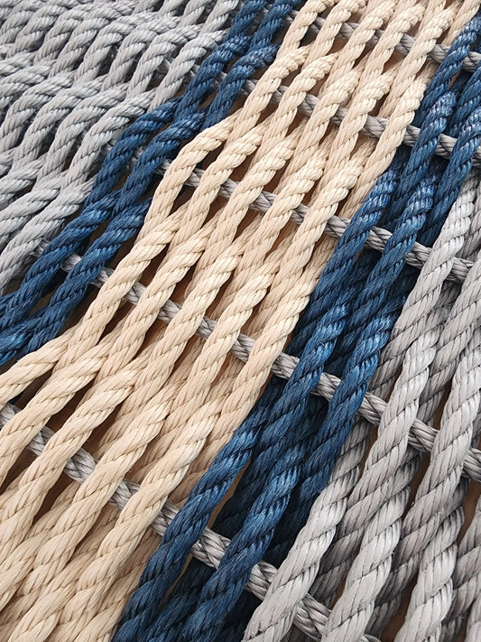 Light Gray, Light Tan & Navy Blue Accent Lobster Rope Doormat