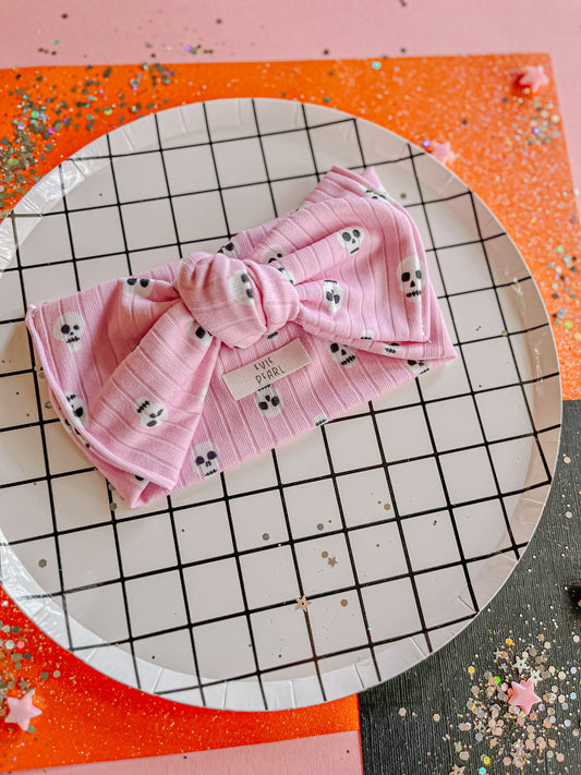 Pink|Skull Baby Bow Turban One Size Fits Most