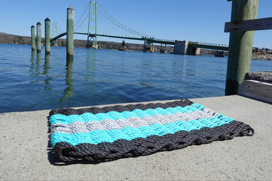 Black, Teal & Light Gray 5-Stripe Lobster Rope Doormat