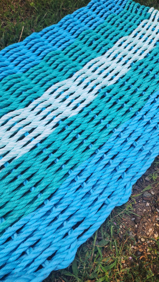 Light Blue, Teal & Seafoam 5-Stripe Lobster Rope Doormat