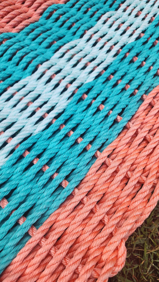 Orange, Teal & Seafoam 5-Stripe Lobster Rope Doormat