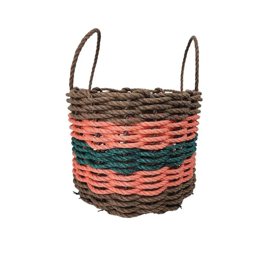 Brown, Orange & Hunter Green Five Stripe Rope Basket