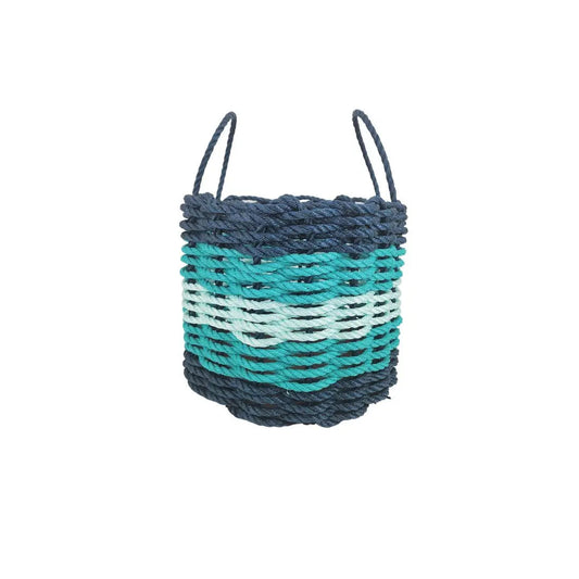 Navy Blue, Teal & Seafoam Five Stripe Rope Basket