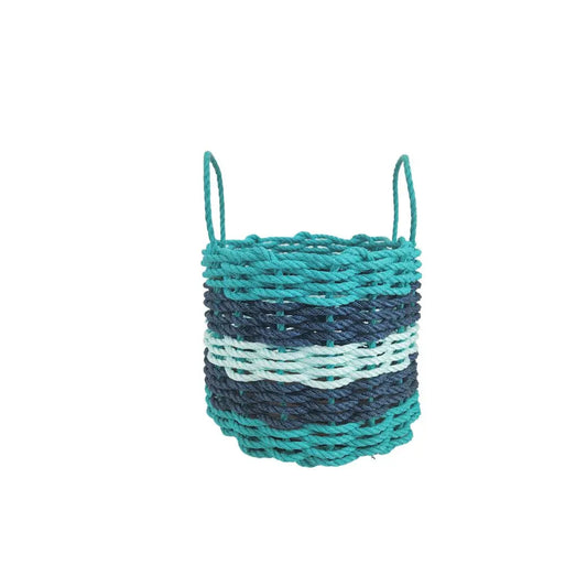 Teal, Navy Blue & Seafoam Five Stripe Rope Basket