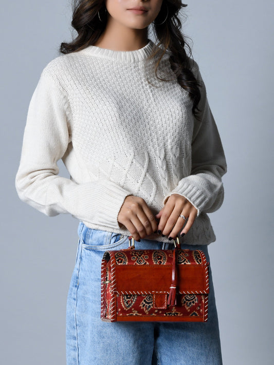 Maroon Mystique Ajrakh Satchel Purse