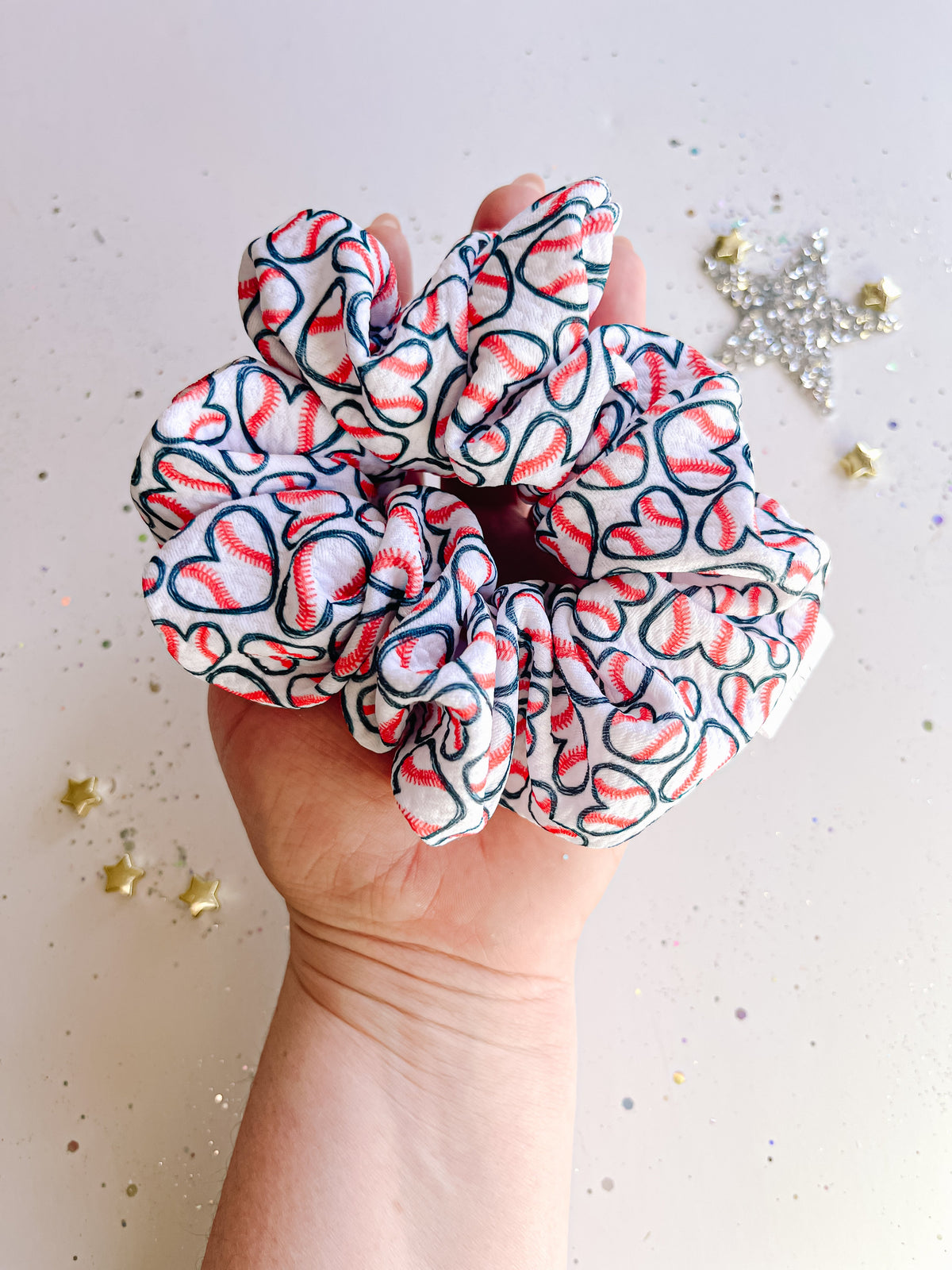 Baseball Hearts Regular Scrunchy