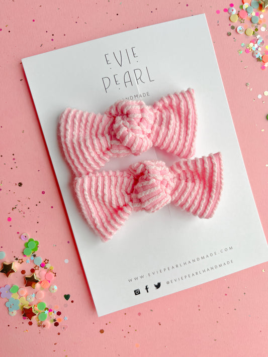 Light Pink Ribbed Knot Bow Pigtail Set