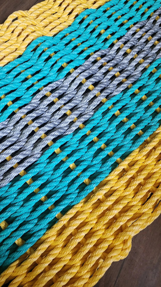 Yellow, Teal & Gray 5-Stripe Lobster Rope Doormat