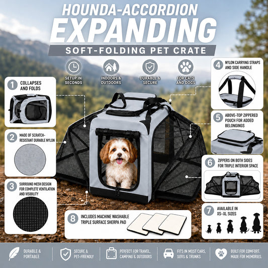 Pet Life ® 'Hounda Accordion' Metal Framed Soft-Folding Collapsible Dual-Sided Expandable Pet Dog Crate