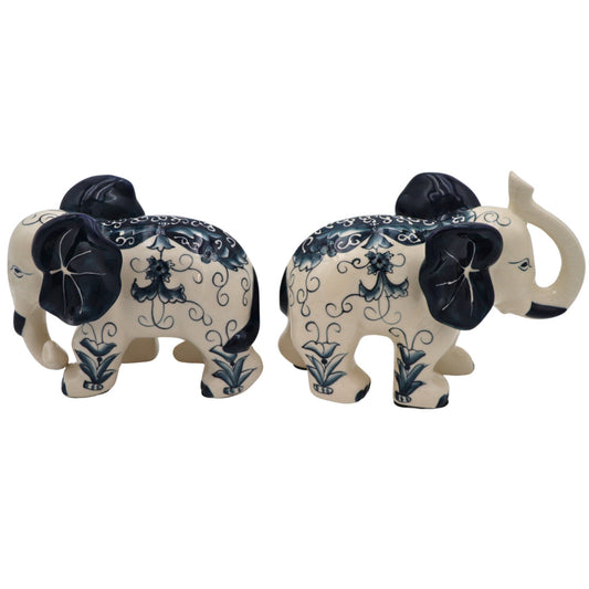 Embera & Nyala Hand-Painted Ceramic Elephants – Pair