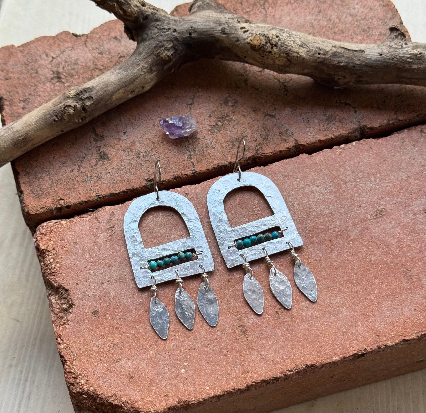 Handmade Genuine Turquoise & Brass Fringe Earrings
