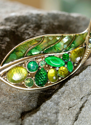 Green Rhinestone Leaf Brooch
