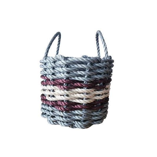Light Gray, Light Tan & Burgundy Five Stripe Rope Basket