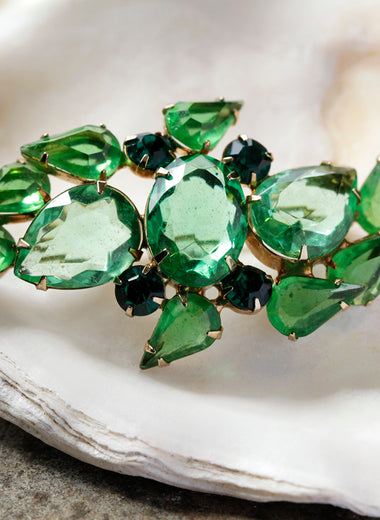 Green Rhinestone Brooch