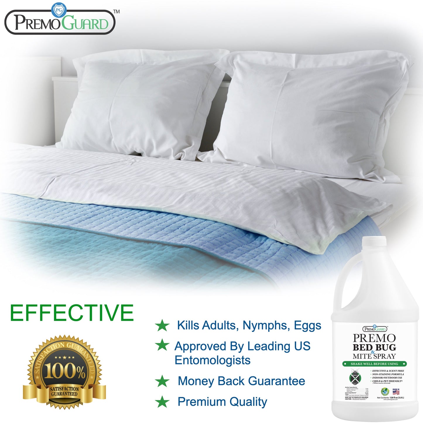 Bed Bug & Mite Killer Spray 128 oz | Natural & Non-Toxic | Premo Guard