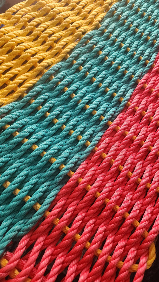 Pink, Teal & Yellow 3-Stripe Lobster Rope Doormat