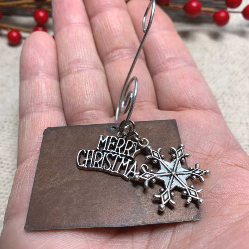 Wyoming Christmas Ornament with Merry Christmas & Snowflake Charms