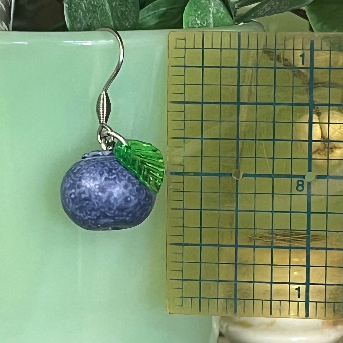 Blueberry Earrings with Leaf Beads