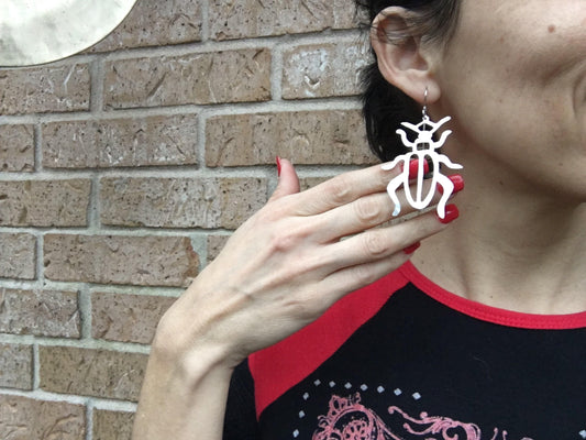 Handmade Metal Beetle Earrings: Large Insect Jewelry