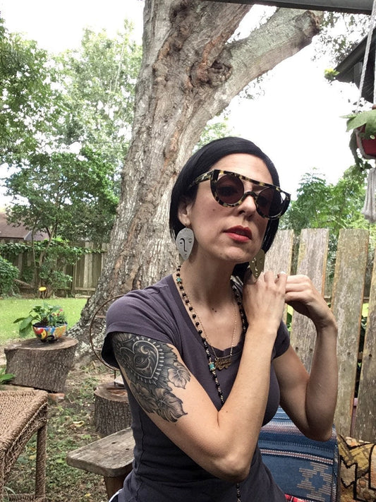 Handmade Surreal Face Earrings: Aluminum, Copper, or Brass