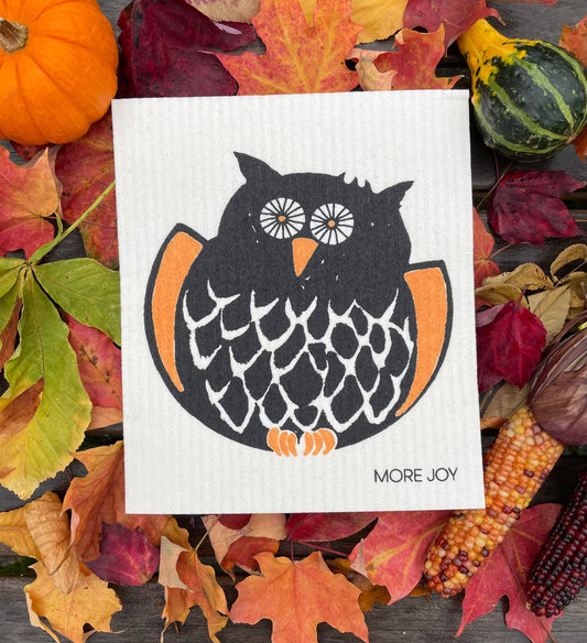 Owl Swedish Dishcloth | Orange & Black (Fall/Halloween)