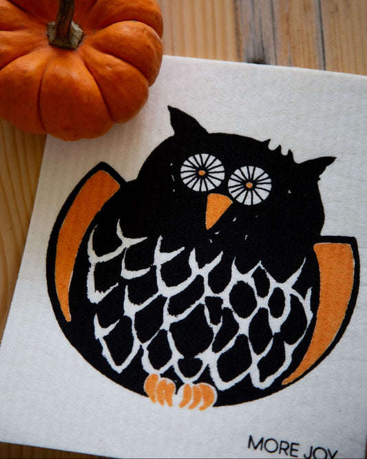 Owl Swedish Dishcloth | Orange & Black (Halloween)