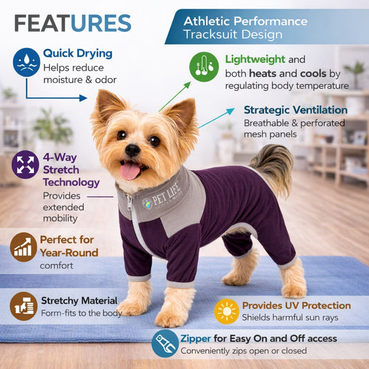 Pet Life ® Active 'Embarker' 4-Way Stretch Fitness Yoga Full Body Dog Tracksuit