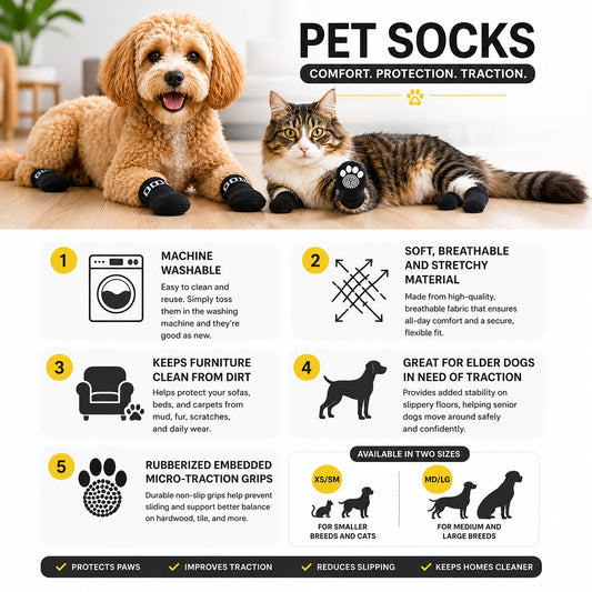Pet Life ® Anti-Slip Rubberized Gripped Breathable Stretch Pet Dog Socks - Set of 4