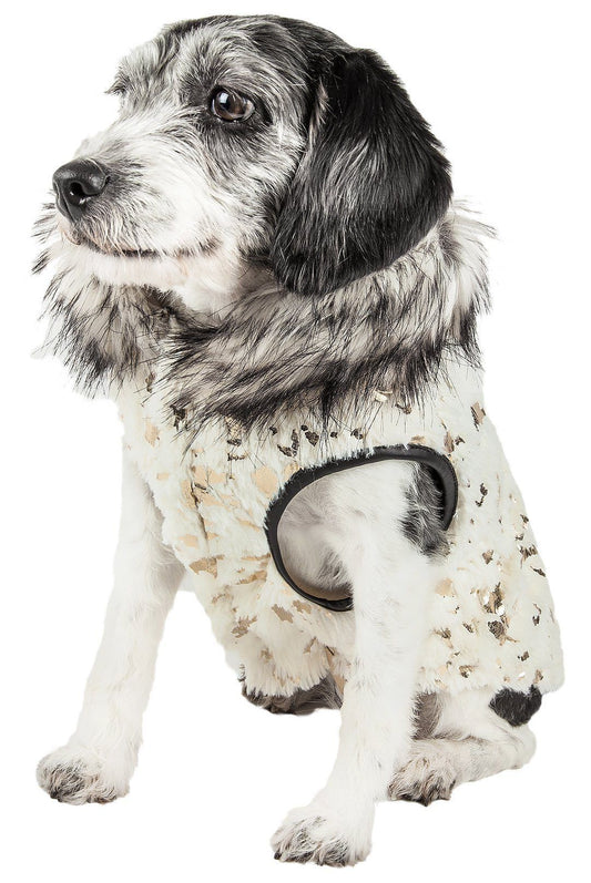 Pet Life ® Luxe 'Gilded Rawffled' Gold-Plated Designer Fur Dog Coat