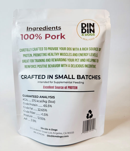Pork Dog Treats, 5 Ounce Bag, Single Ingredient, High Protein