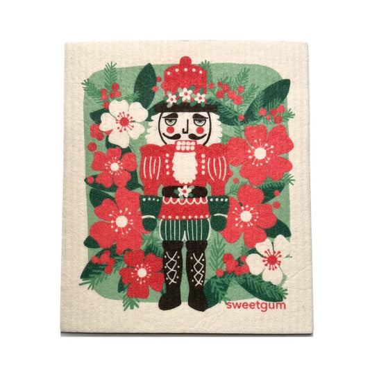 Red & Green Nutcracker with Christmas Flowers