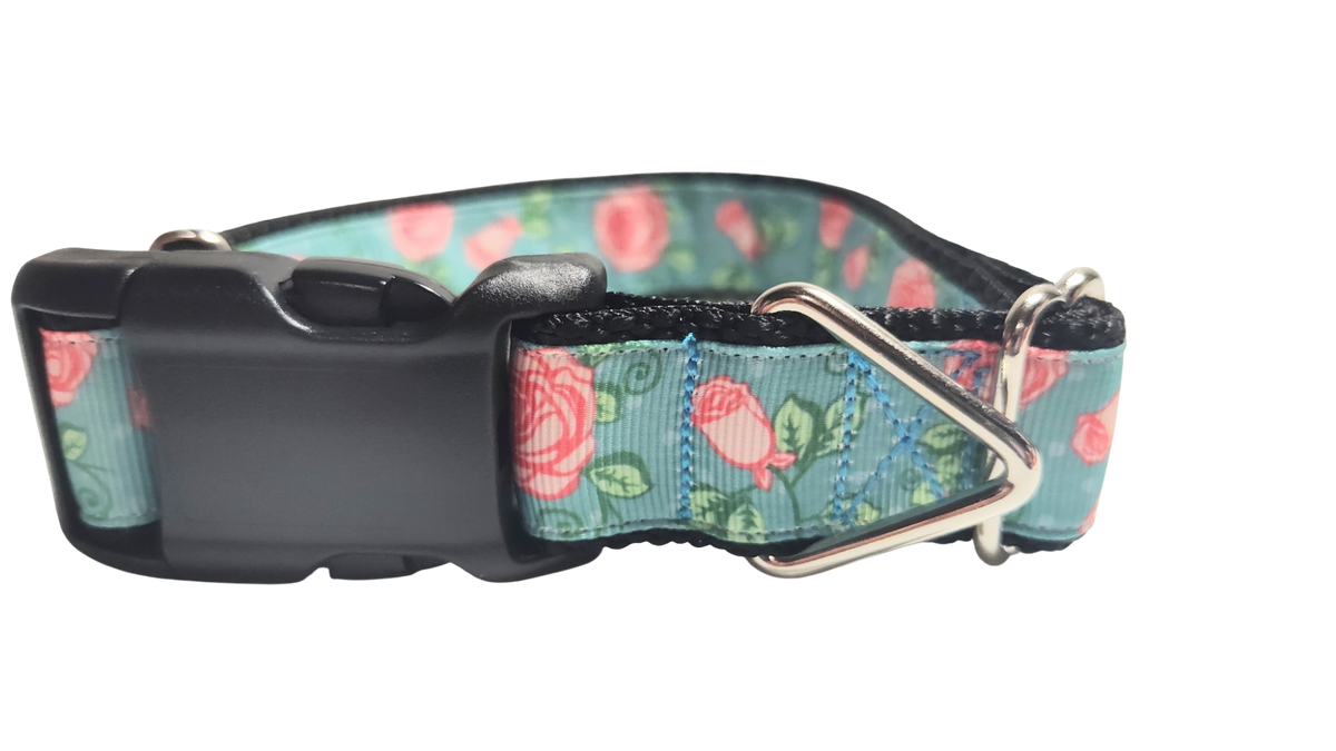Roses on Blue Nylon Dog Collar