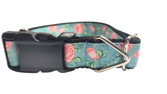 Roses on Blue Nylon Dog Collar