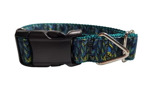 Green Feathers Pattern Nylon Dog Collar