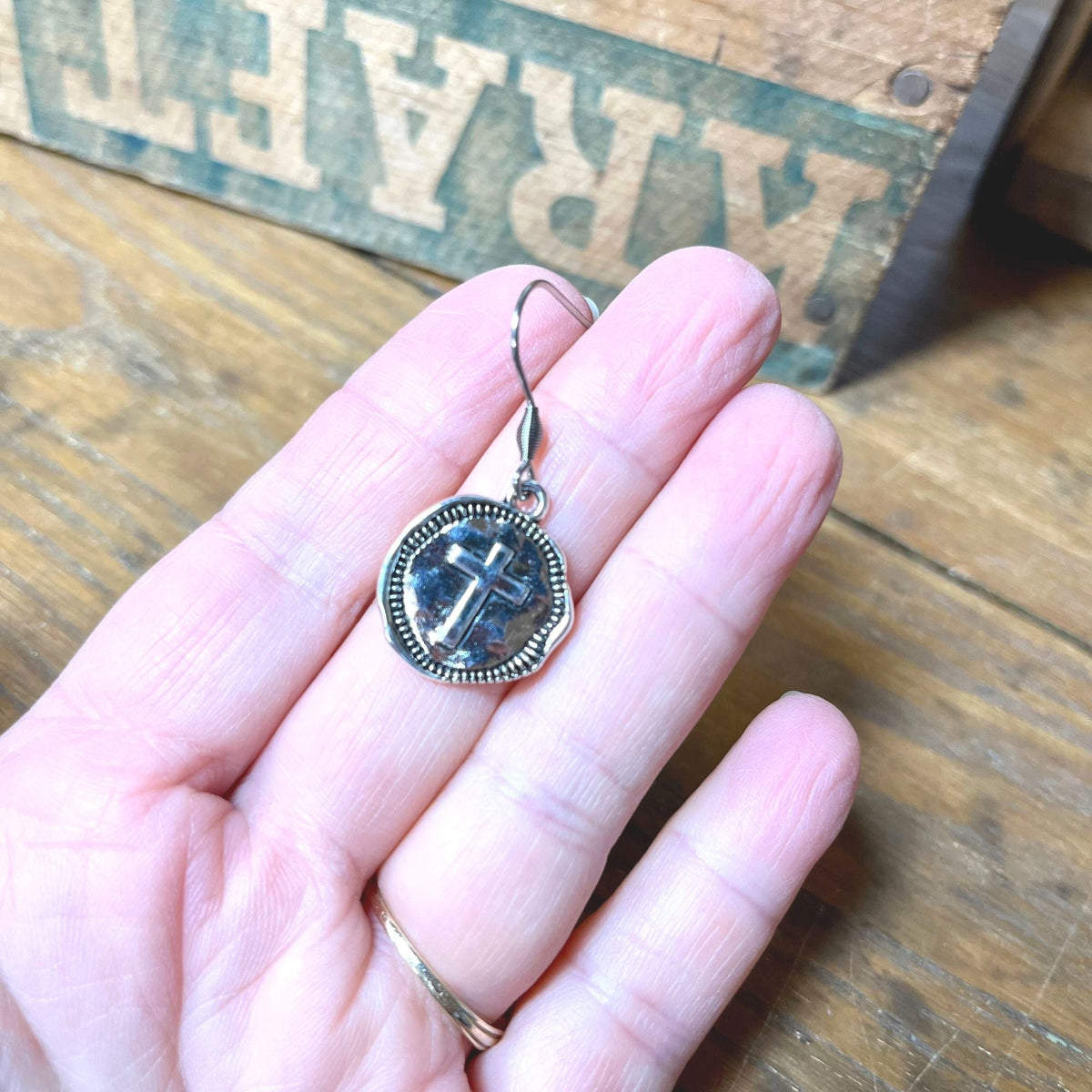 Simple Silver Cross Coin Earrings