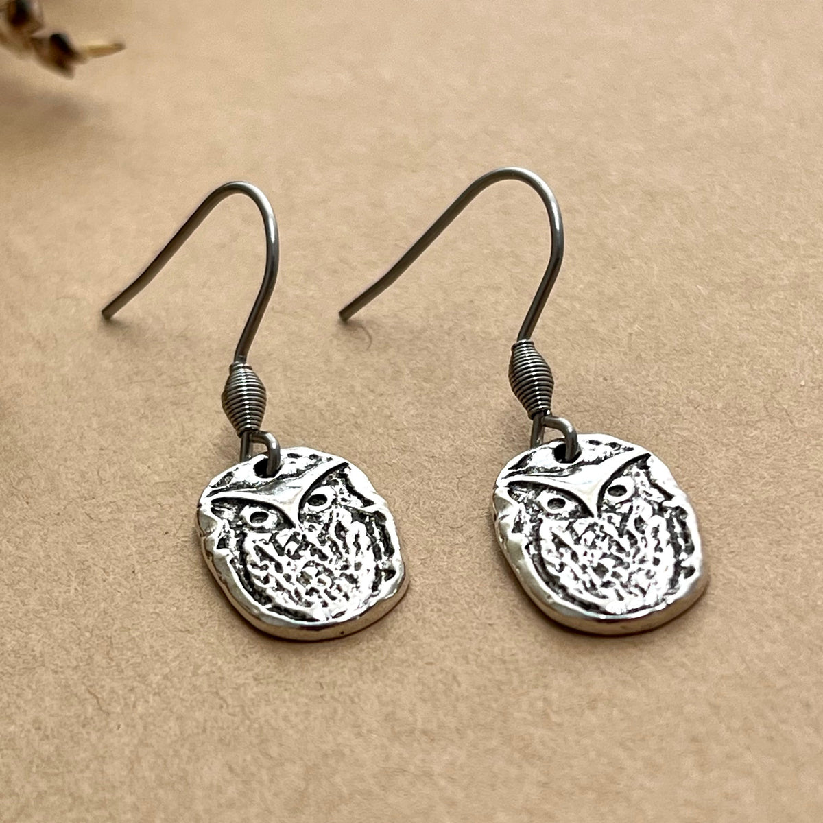 Owl Earrings, Artisan Coin Charm