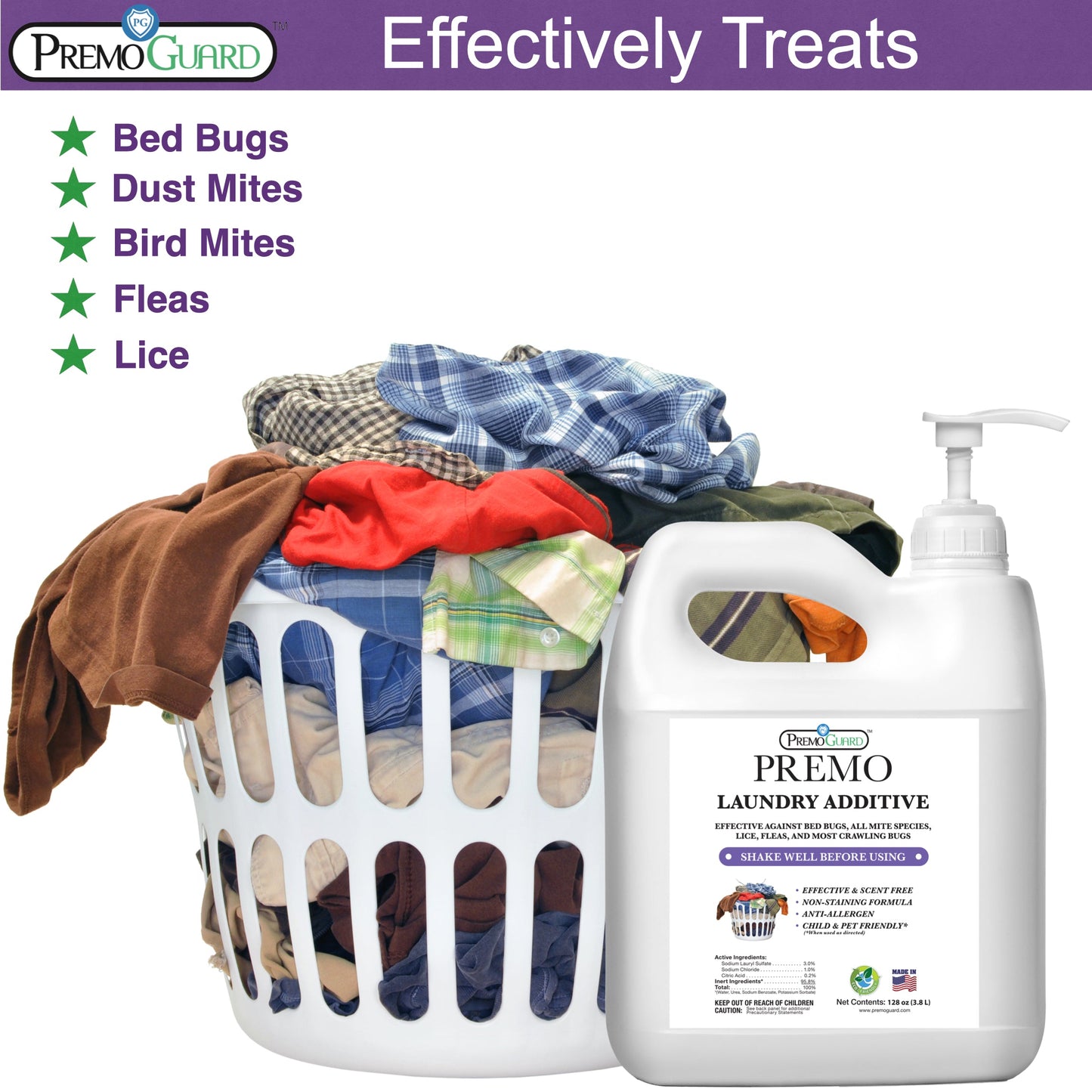 Bed Bug & Mite Laundry Additive | Non-Toxic Treatment | Premo Guard