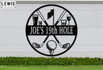 Golf 19th Hole Custom Name Metal Sign | Personalized Golf Bar Decor