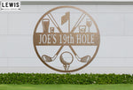 Golf 19th Hole Custom Name Metal Sign | Personalized Golf Bar Decor