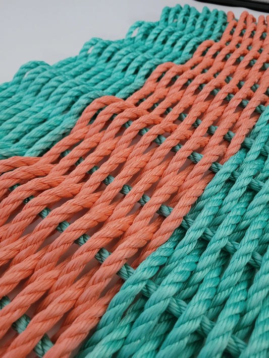 Teal & Coral Orange Lobster Rope Doormat