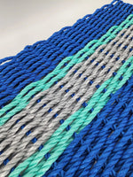 Lobster Rope Door Mat, Blue and Light Gray, Teal accents