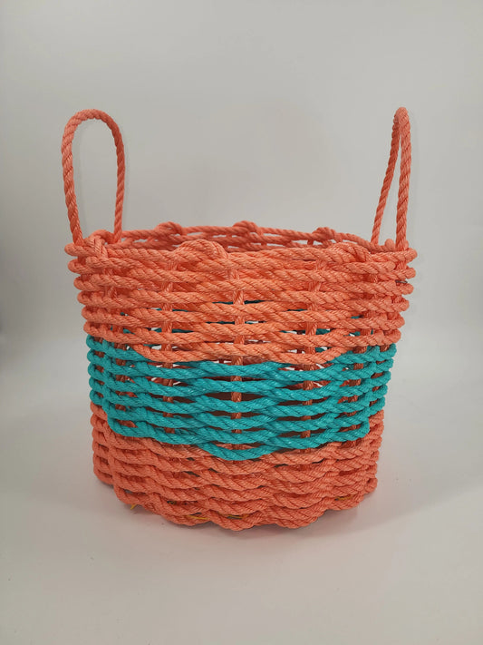 Coral Orange & Teal Rope Basket