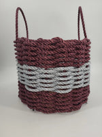 Authentic Maine Lobster Rope Storage Basket Burgundy and Light Gray